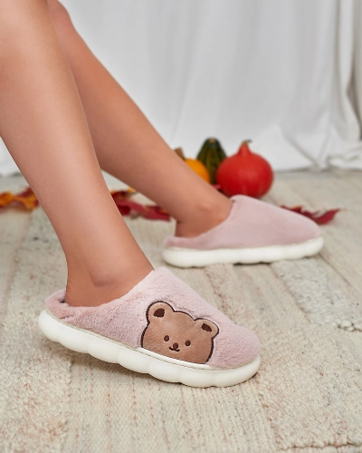 Royalfashion Pantoufles en fourrure pour femme avec ours en peluche en rose Fetemes