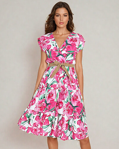 Royalfashion Robe midi à motifs floraux pour femme