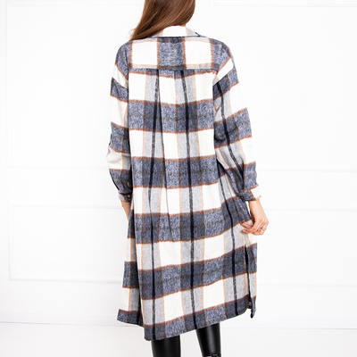 Chemise longue femme à carreaux bleu marine - Vêtements