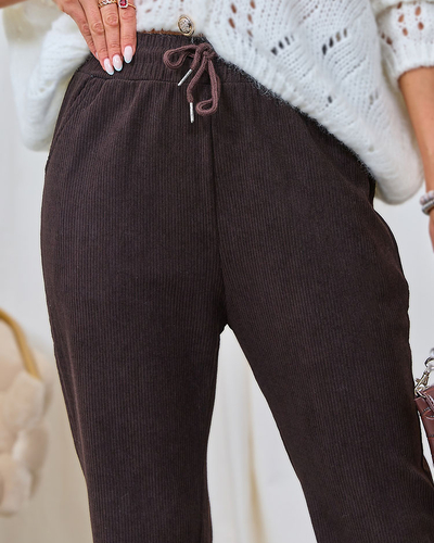 Royalfashion Pantalon femme en velours côtelé marron foncé