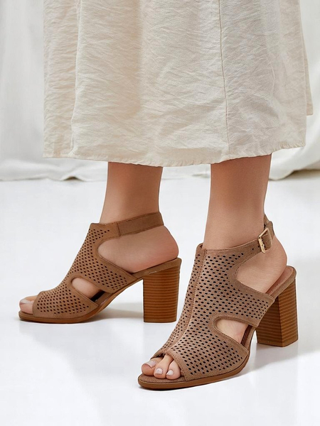 Royalfashion Sandales à talon bloc perforées pour femmes Abetle