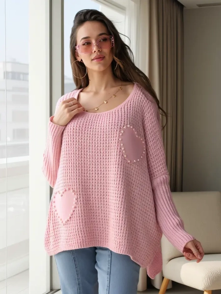 Pull en acrylique surdimensionné pour femmes Royalfashion avec cœurs