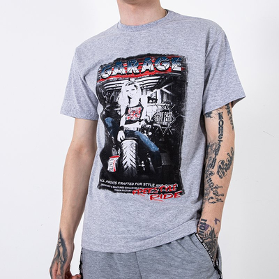 T-shirt homme en coton gris clair orné de l'imprimé et de l'inscription - Vêtements