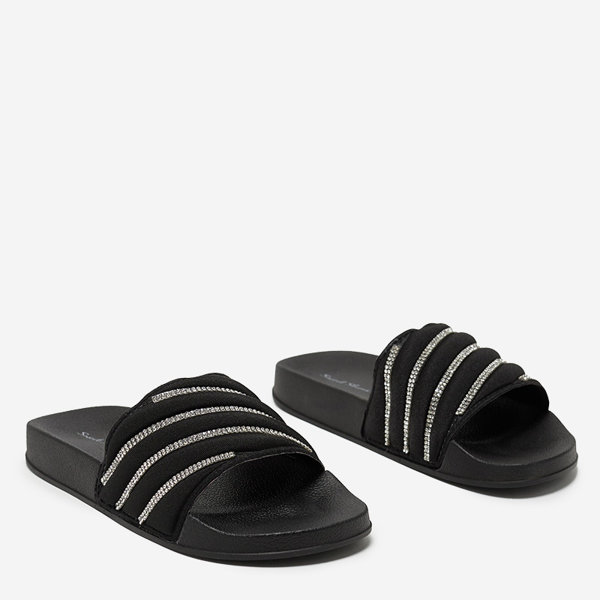 OUTLET Babouches noires pour femmes avec zircons cubiques Erikis - Footwear