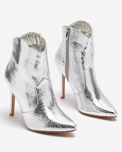 OUTLET Bottes à talons aiguilles argentées avec gaufrage Meshlia - Chaussures