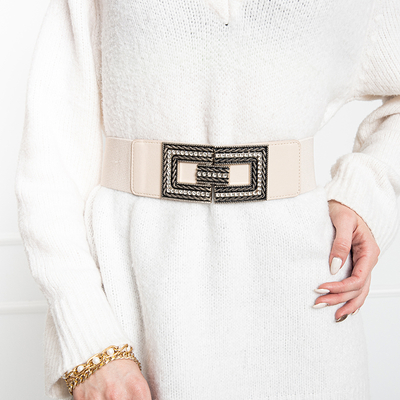 Ceinture élastique pour femme beige avec boucle en argent avec zircone cubique - Accessoires