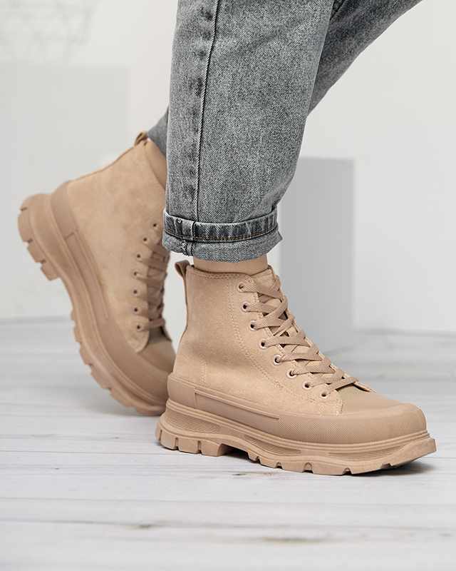 OUTLET Bottines femme marron clair à lacets et talon plat Wertika - Souliers