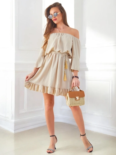 Robe mini femme Royalfashion épaules dénudées avec manches longues et strass
