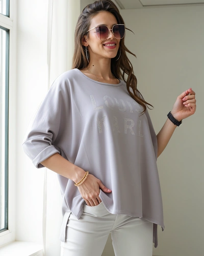 Blouse en viscose pour femmes Royalfashion avec inscriptions en strass