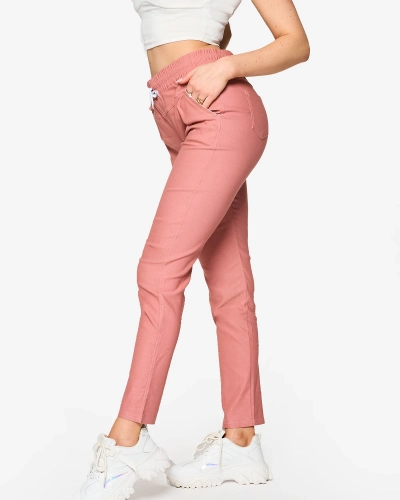 Pantalon droit pour femme en tissu rose PLUS SIZE- Clothing
