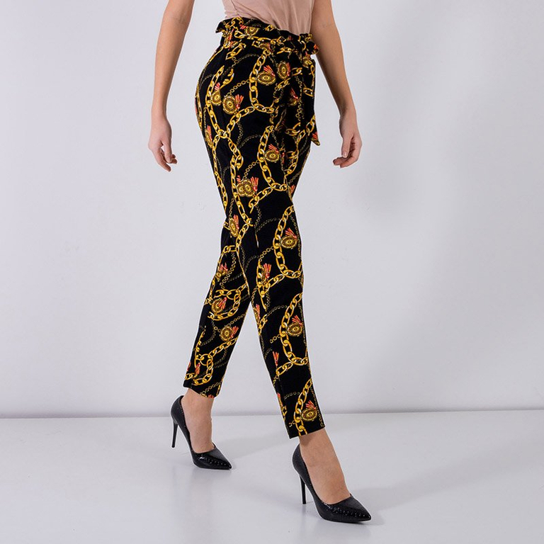 Pantalon femme noir avec imprimé - Vêtements