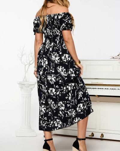 Robe midi femme noire à motif floral - Vêtements