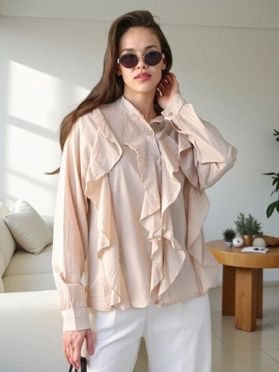 Chemise en coton Royalfashion décorée de volants et boutonnée