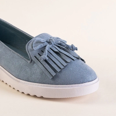 OUTLET Mocassins bleus pour femmes avec pompons et nœud Laureana - Chaussures