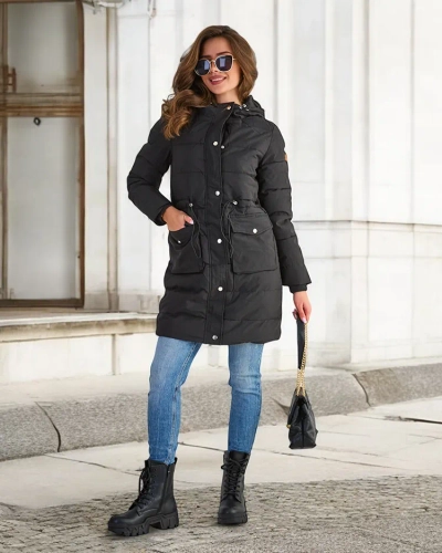 Noir Veste d'hiver longue pour femme avec isolation synthétique - Vêtements
