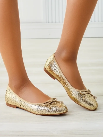 Royalfashion Ballerines pour femmes avec paillettes et un nœud Aramie