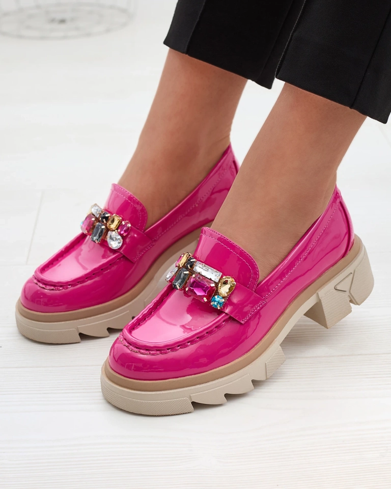 Mocassins fuchsia laqués avec pierres colorées Sarix - Chaussures