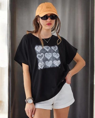 Royalfashion T-shirt en coton pour femmes Beaucoup de cœurs