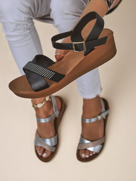 Sandales compensées pour femme Royalfashion avec strass Allona