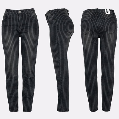 Pantalon denim noir à rayures blanches - Pantalon 1