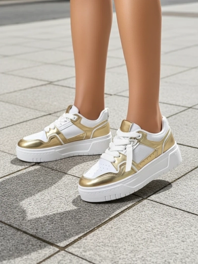 Baskets pour femmes 'Aurelia' Or et Blanc à plateforme de 4 cm - Style et confort