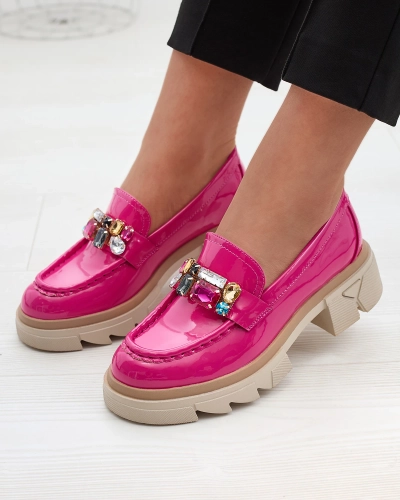Mocassins fuchsia laqués avec pierres colorées Sarix - Chaussures