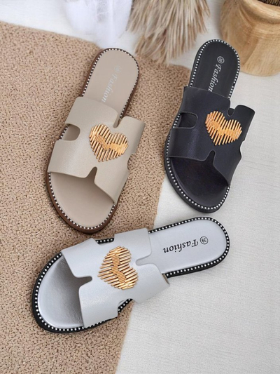 Royalfashion Mules plates pour femmes Heart Chic