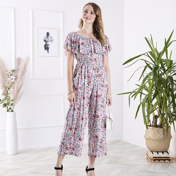 Combinaison longue blanche et rose à motifs floraux pour femme - Vêtements