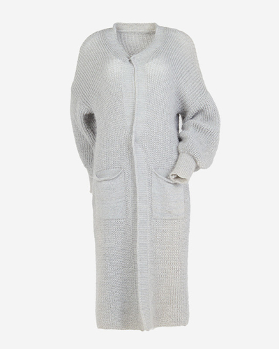 Pull cardigan long doux gris clair pour femme - Vêtements