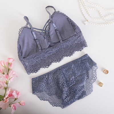 Ensemble de sous-vêtements en dentelle pour femmes gris foncé - Sous-vêtements
