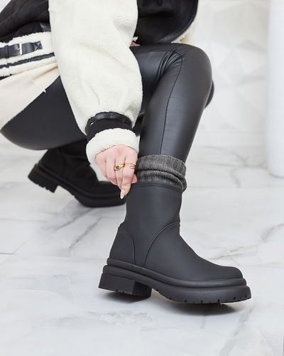 Royalfashion Bottes noires mattes pour femme avec semelle plus épaisse Holeopi