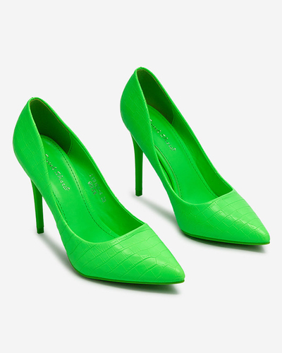 OUTLET Royalfashion Escarpins à talon aiguille pour femme vert fluo avec gaufrage Asota