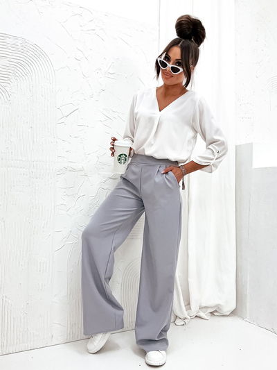 Royalfashion Pantalon large en tissu pour femme