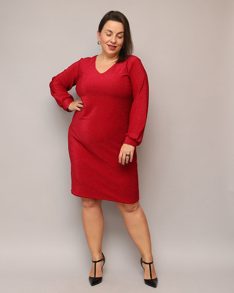 Royalfashion Robe femme pailletée avant le genou en rouge PLUS SIZE