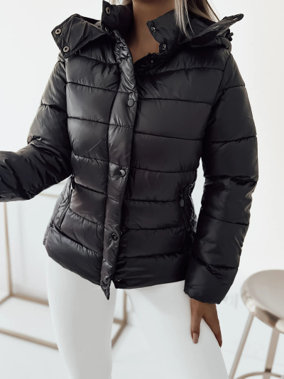 Royalfashion Veste matelassée noire à capuche pour femme