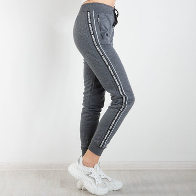 Pantalon de survêtement femme gris foncé avec inscriptions - Pantalon 1