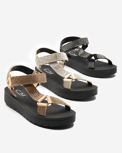 Sandales pour femmes avec zircons en noir Qroc- Footwear