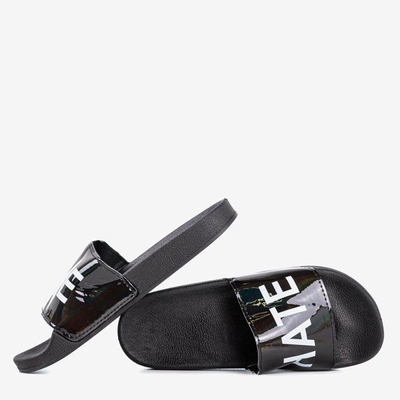 OUTLET Chaussons noirs pour femmes avec inscription HATE &amp; LOVE - Footwear