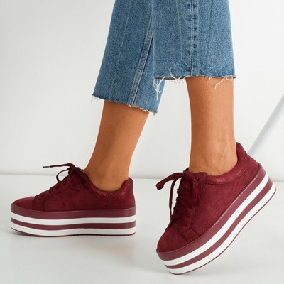 Sneakers femme en brocart bordeaux sur la plateforme Acssias - Chaussures 1