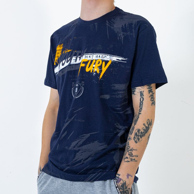 T-shirt homme bleu marine en coton avec imprimé - Vêtements