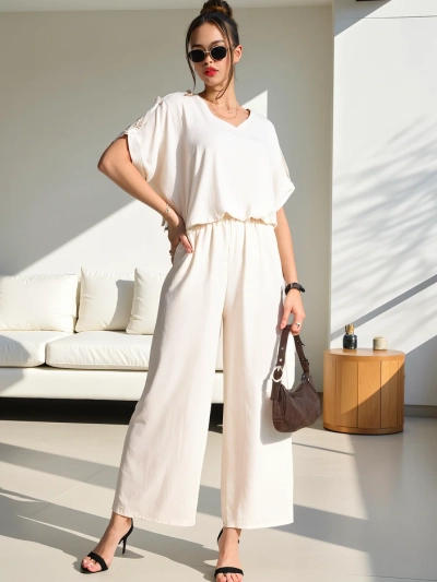 Ensemble décontracté Royalfashion pour femmes avec un haut à manches courtes et un pantalon large