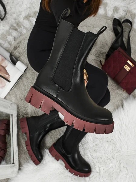 Bottines montantes pour femmes en cuir écologique avec semelle colorée Dorvella