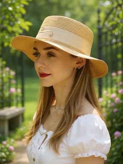 Royalfashion Chapeau de paille pour femme Grace Ruban