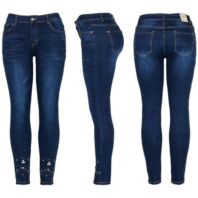 Jean femme bleu marine à décorations - Pantalon 1