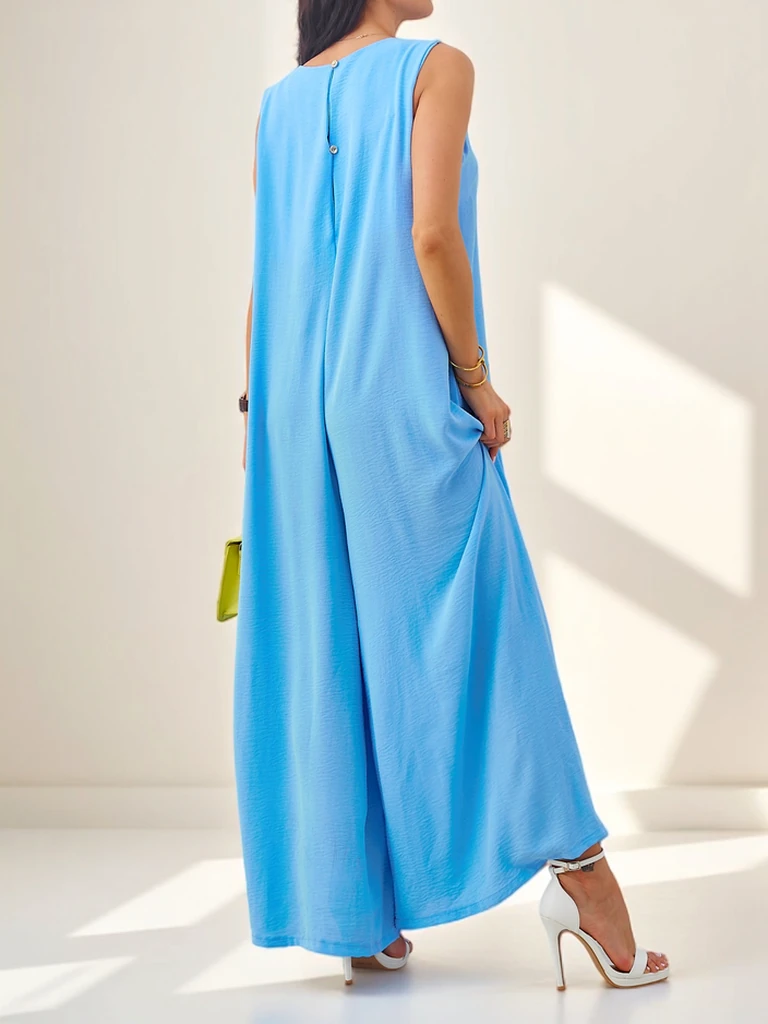 Combinaison Cyra Azzurro en Viscose avec Fleur – style d'été bleu clair