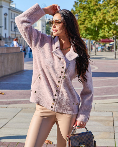 Royalfashion Pull déboutonné marron pour femme avec poches
