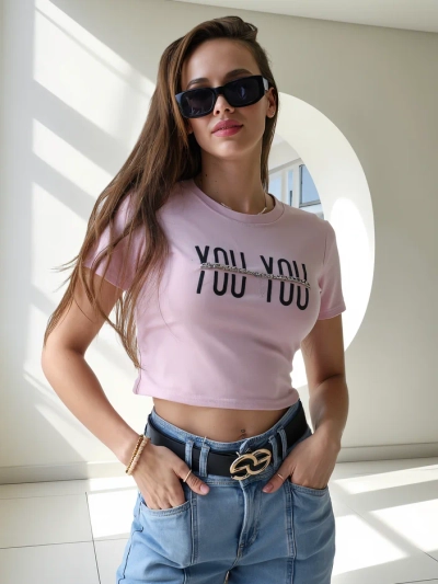 Royalfashion Haut court en coton pour femmes avec l'inscription
