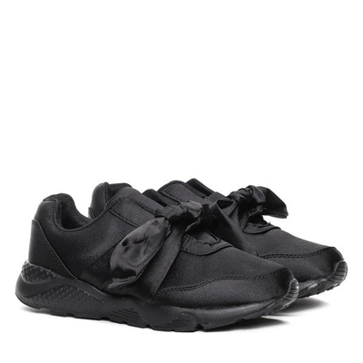 Czarne, satynowe sportowe obuwie z kokardką Mabel- Obuwie