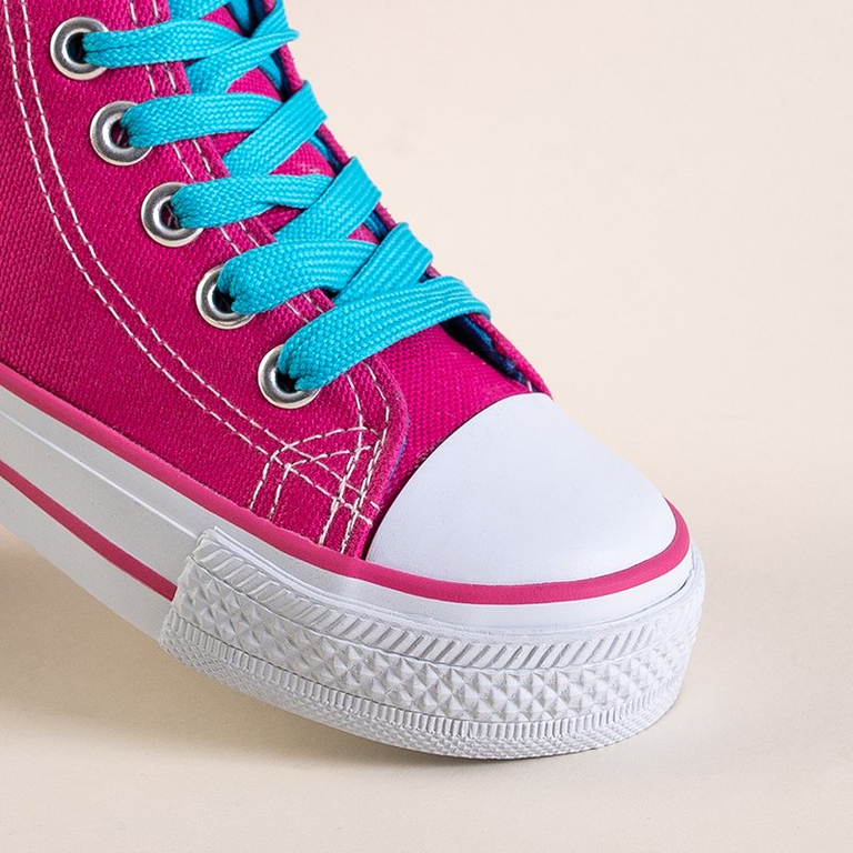 Baskets montantes enfant fuchsia à lacets bleus Alvari - Footwear