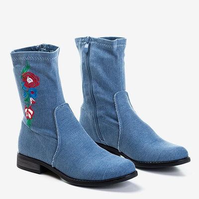Bottes à talon plat bleues avec broderie Muraja - Footwear